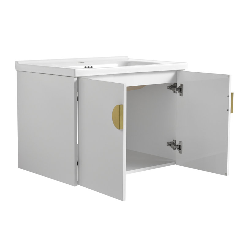 Meuble-lavabo à fermeture en douceur avec lavabo, pour petite salle de bain, 28"