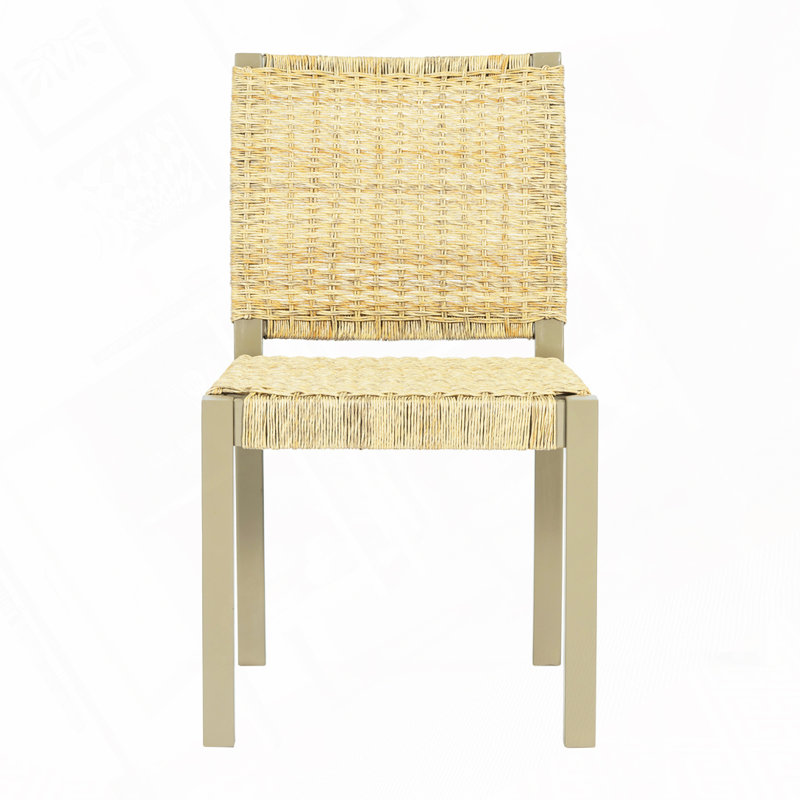 Solid Wood Rattan Dining Chairs, Gold
