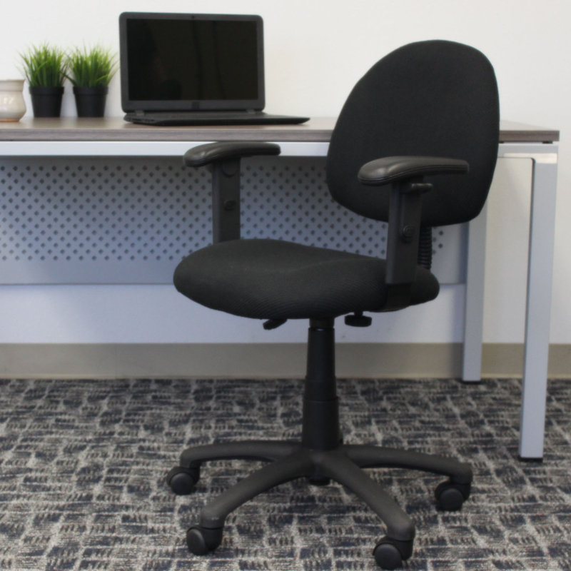 Task Chair, Adjustable Arms, Black Tweed