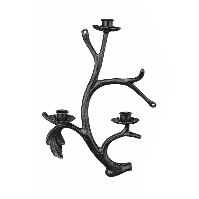 Porte-bougie branche d'arbre, fonte noire 14 po, peut contenir 3 bougies