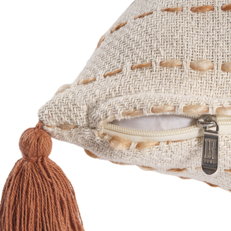 Oliver 20" Brown and Ivory Cotton Blend Tassel Throw Pillow