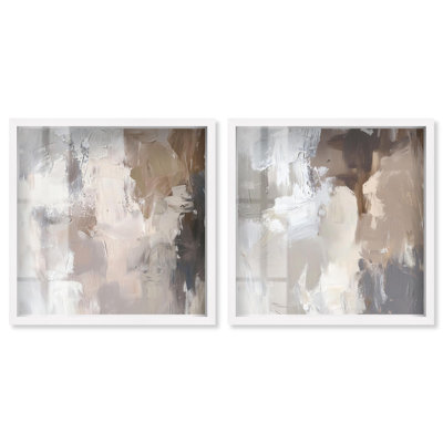 «Faded Textured Harmony pair Shadowbox Print Abstract» par Art Remedy, cadre blanc, 20 x 20
