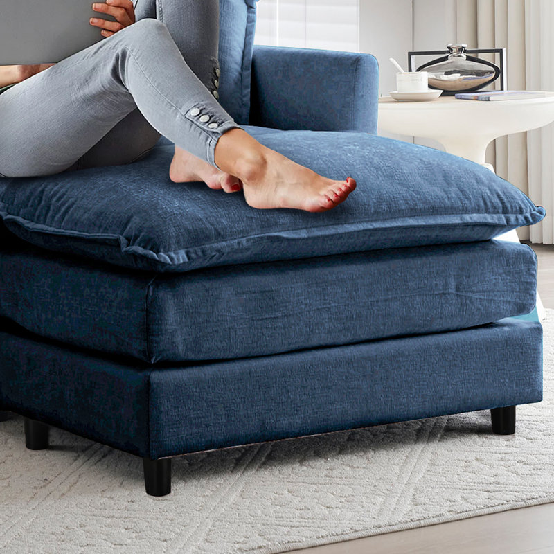Comfy Chenille Ottomann For Living Room,Bedroom,Apartment, Blue