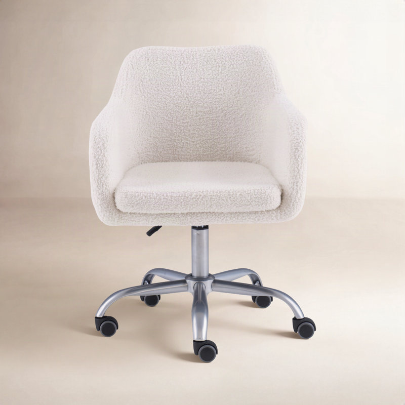 Ajmer Adjustable Office Chair, White Sherpa