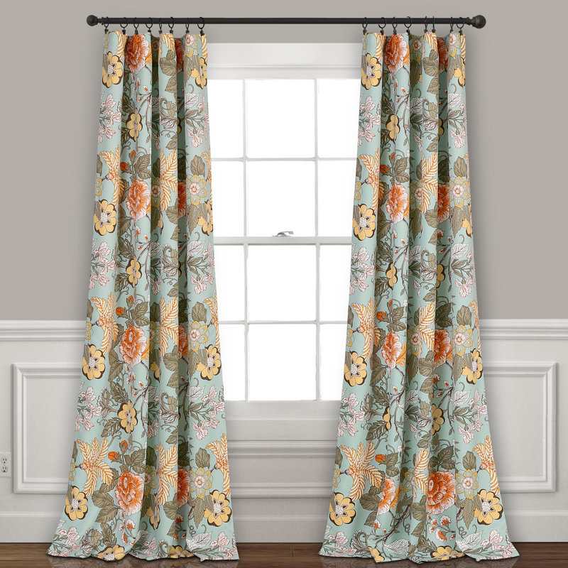 Room Darkening Curtain Pair, Blue/Green, 52" W x 84" L