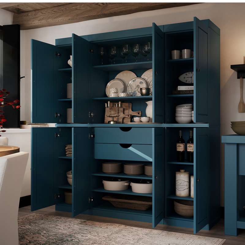 Kyrrah 100% Solid Wood Tall Kitchen Pantry Cabinet with Doors & 2 Drawers, Adjustable Shelves, Modular Kitchen Storage Cabinet, 65" W x 71.5" H