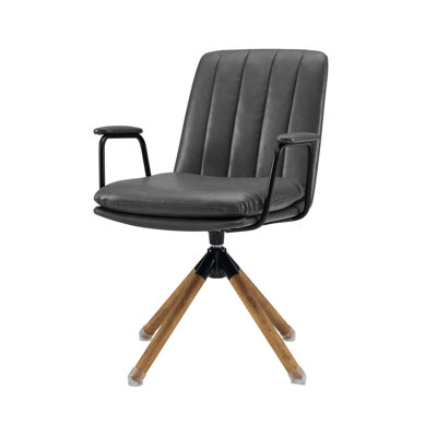 Gracie Mills Off White Faux Leather Swivel Arm Chair