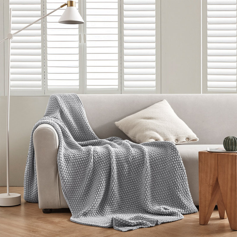 Chunky Knit Throw Blanket, Gray