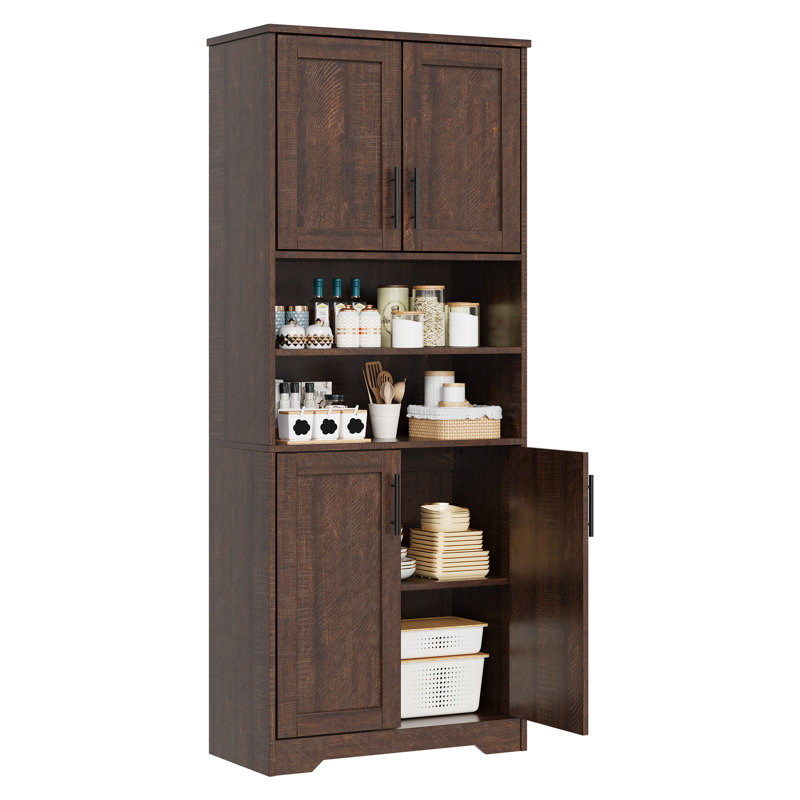 Armoire de rangement de 67 po de hauteur avec portes et tablettes ouvertes, tour à linge autoportante avec tablettes réglables, garde-manger moderne pour salle de bain, cuisine ou salon