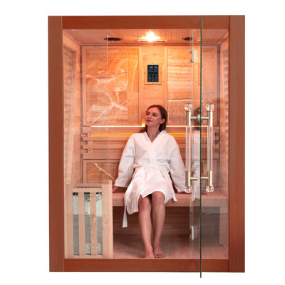 Hylivesaunas Wood Home Steam Sauna, 3 Person Canadian Red Cedar Traditional Luxurious Wooden Indoor Spa Room, with 3.5 kw Heater, Speaker, Rocks, Water Bucket, Spoon, Sky Lights