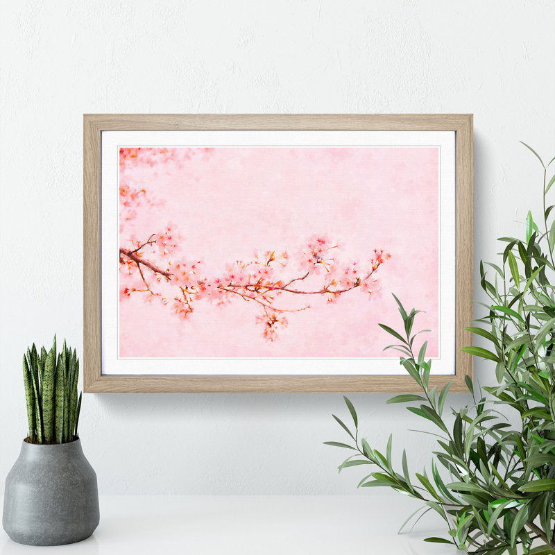 Pink Cherry Blossom - Picture Frame Graphic Art Print, 62cm H x 87cm W x 2cm D, Oak