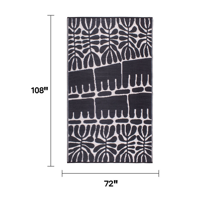 Outdoor Rug Plastic Straw Rug Waterproof Patio Johppah Black & White, Rectangle 6' x 9'