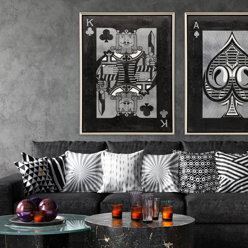 King Playing Card Canvas Print with Silver Frame