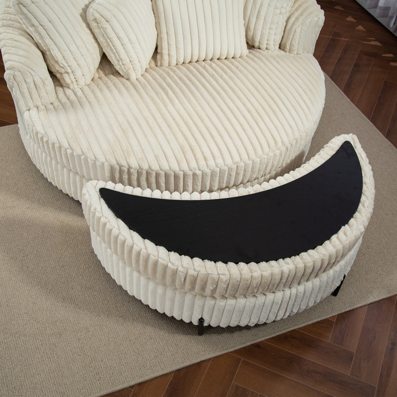 Fauteuil demi-tonneau avec repose-pieds, Fausse fourrure beige