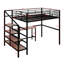Lit mezzanine double en métal avec bureau, échelle de rangement latérale-2023630729