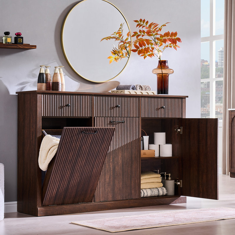 Armoire à paniers à linge 3 tiroirs Modern Modern, Brun, Triple Door
