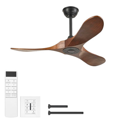 42-Inch Solid Wood Indoor/Outdoor Ceiling Fan without Light, 3 Blades, 6 Speeds, Remote and Wall Control