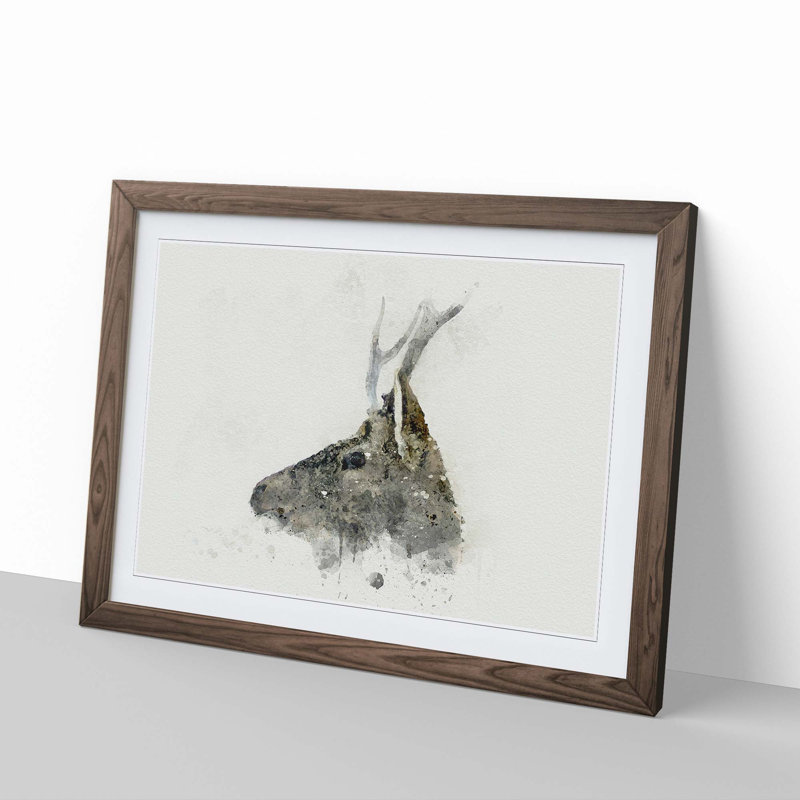 Young Elk in Abstract - Picture Frame Painting Print, Walnut Framed, 48cm H x 65cm W x 2cm D
