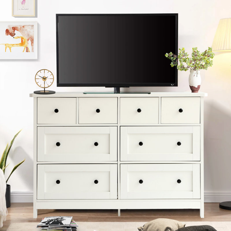 8 Drawer Dresser For Bedroom, Wood Chest Of Drawers With Smooth Metal Rail, Large Dressers, Modern Bedroom Dressers With 8 Drawers Cabinet Tv Stand,