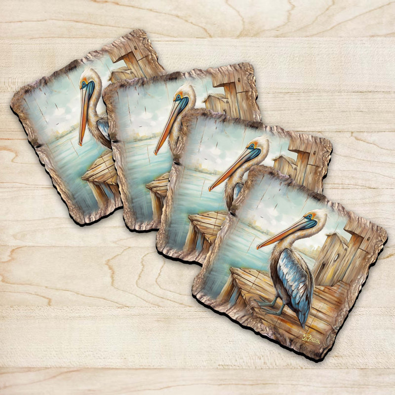 Pelican Wooden Cork Coasters Gift Set