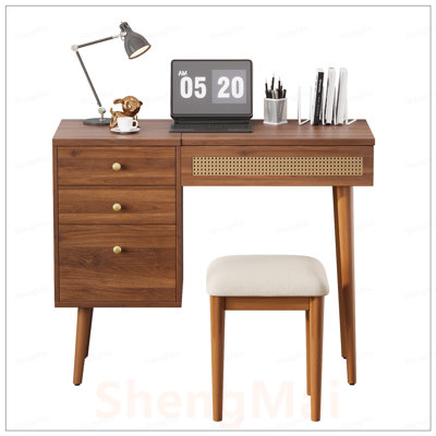 Bureau de coiffeuse rétro de style bohémien avec miroir, lumières DEL et rangement spacieux, parfait pour le maquillage et la décoration intérieure