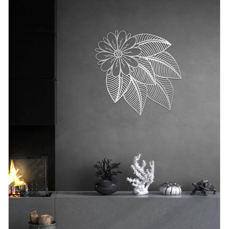 Flower and Leaves Metal Wall Hanging Decor, Floral Metal Wall Art for Home & Office Decor or Gift, Shiny Gold
