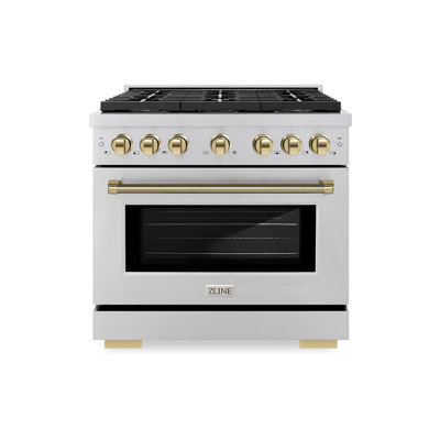 ZLINE Autograph 36 in. Paramount DuoPro Dual Fuel Range in Stainless Steel with Gold Helix Handle
