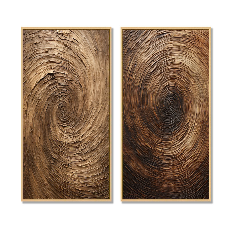 Ensemble de salon brun avec spirales abstraites et murales, H 40 po x l 41 po, Encadrement brun