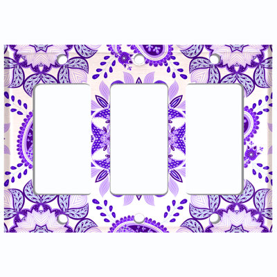 Plaque murale à 3 interrupteurs à bascule mauve et blanc Mandala