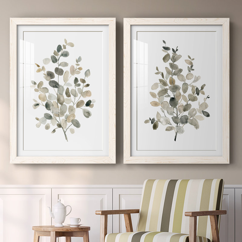 " Neutral Eucalyptus I " 2 - Pieces Painting Print, White, 27.5" H x 75" W x 1.5" D
