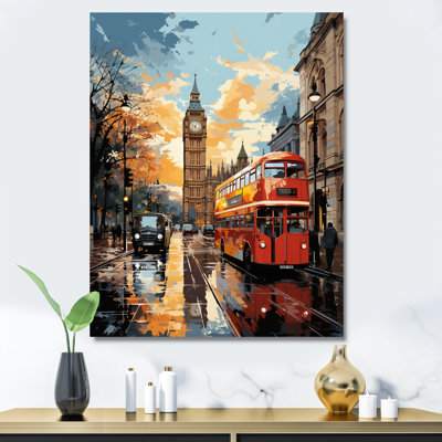 Yassiel Red Beige City London Popart II - London Framed Art