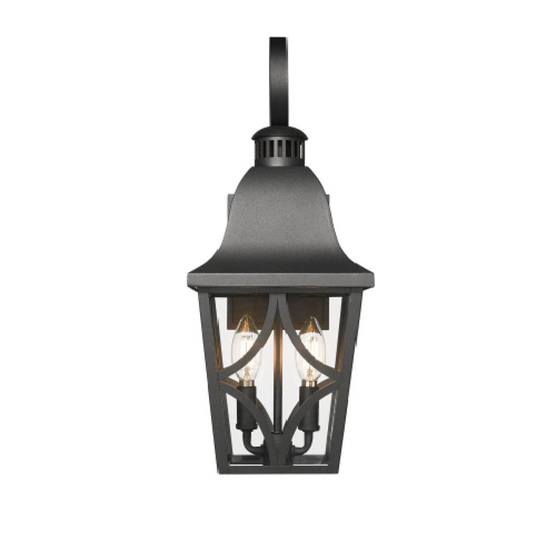 Paquet de 2 lanternes murales extérieures imperméables, lumière de porche en verre transparent noir mat pour les espaces extérieurs de la maison