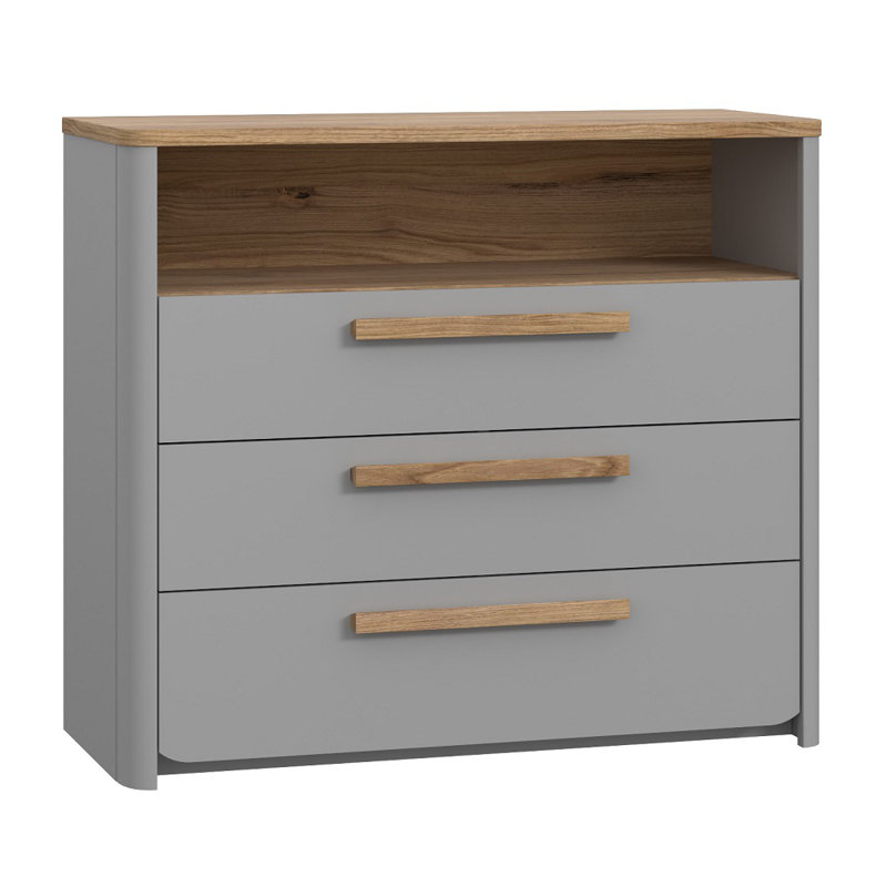 Large Grey And Oak Chest Of Drawers
