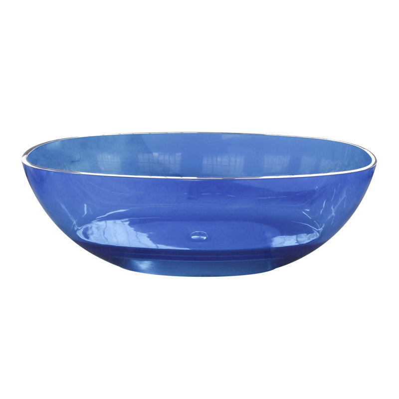 Baignoire autoportante ovale bleue transparente de 64 pouces, ergonomique pour le confort de la salle de bain.