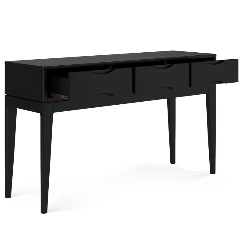 Harper 54"W Solid Hardwood Mid-Century Modern Storage Console Table with Drawers and Tapered Legs, Black