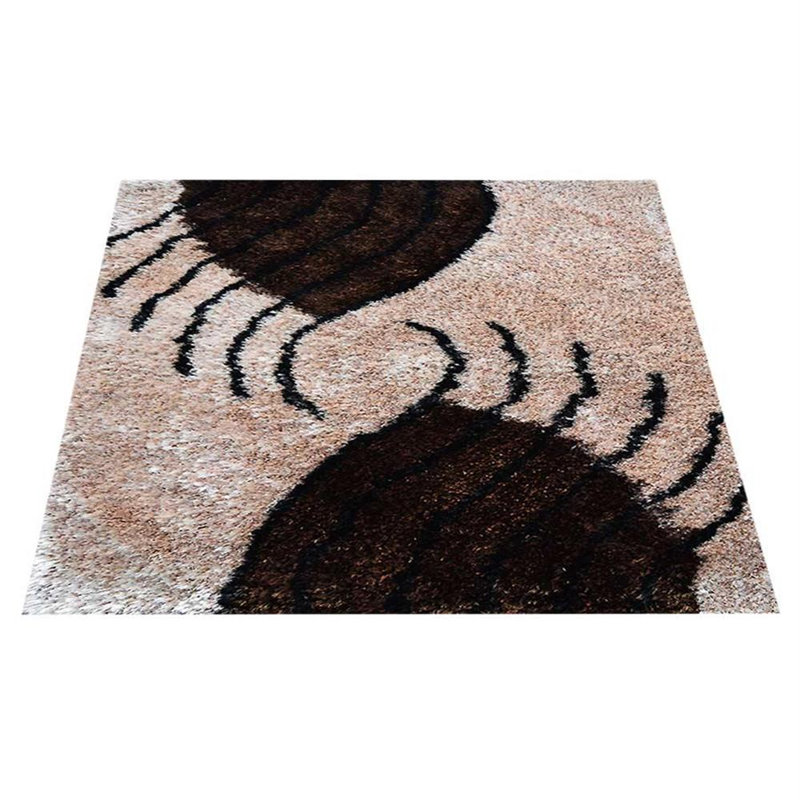 Heller Abstract HAND TUFTED SHAG POLYESTER ECO-FRIENDLY AREA RUGS, Beige Brown Color, Contemporary Design, Rectangle 4' x 6'