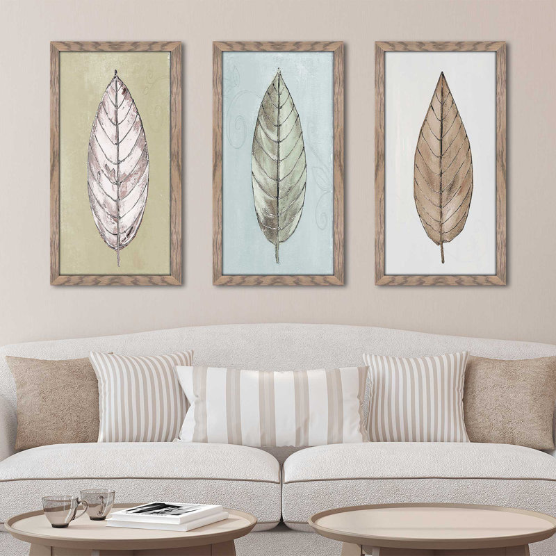 «Neutral New Leaf Trio», reproduction de 3 pièces sur acrylique, H 33,5 po x l 52,5 po x P 1 po