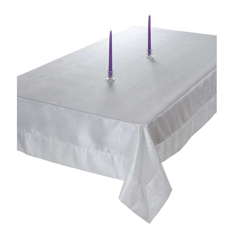 Nellie Luxurious Damask Design Tablecloth, White, 160" L x 70" W