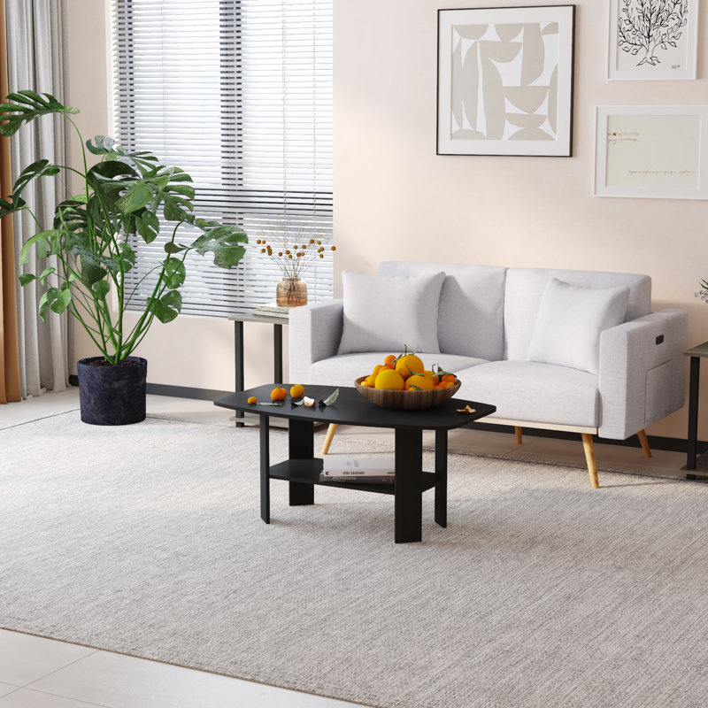 Modern Wood Storage Tea Table Coffee Table with Shelf for Small Space Living Room, Espresso
