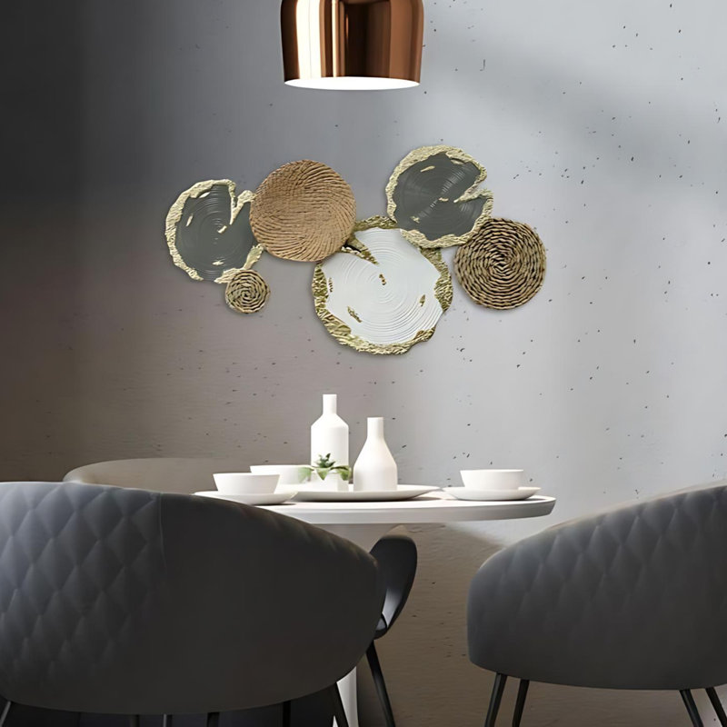 Ceramic and Canvas Abstract Circle Wall Art – Modern Neutral Decor with Gold Accents