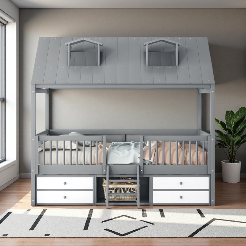  Cadre de lit Bed House, Gris, Lit double
