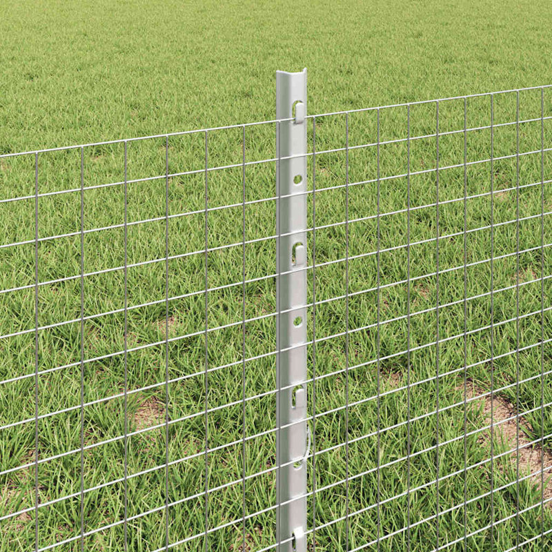 Vidaxl Fence With Posts Steel, 40cm H x 1000cm W x 2.7cm D, Silver