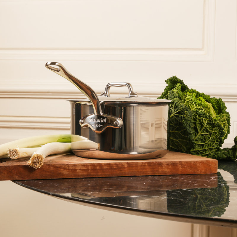 Mauviel M'COOK 5-Ply Sauce Pan With Lid, Cast Stainless Steel Handle, 1.8-Qt