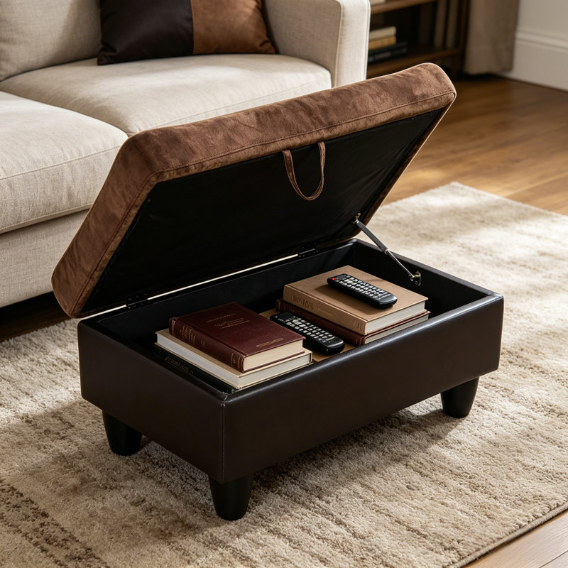 Darryn 35" Wide Upholstered Storage Ottoman, Brown Velvet