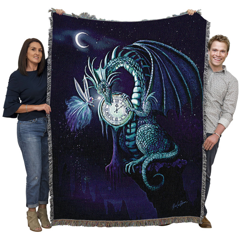 Pure Country Weavers Time Dragon Sapphire Blanket by Rose Khan - Gift Fantasy Tapestry Throw Woven from Cotton - Made in The USA (72x54)