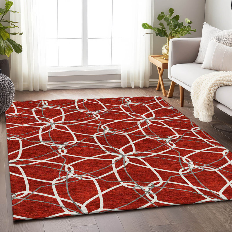 Premium Machine Washable Prisco Red Rug, Rectangle 2'6" x 3'10"