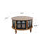 Table basse 31,5 pouces ronde à trois portes avec rangement, table basse moderne en placage de bois véritable