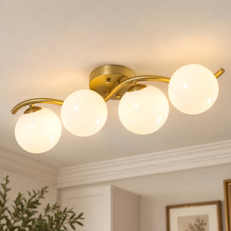 Plafonnier encastré à 4 lumières avec boule de verre et variateur Aurevane