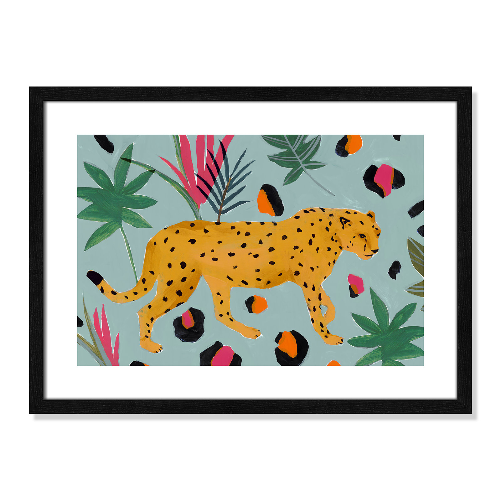Nyles "Walking Cheetah II" Painting by Isabelle Z, 17" H x 23" W x 0.75" D, Black Wood Framed Paper