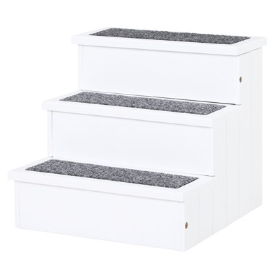 White 3 Step Non Slip Pet Stairs Ramp For Cats, Small Dogs - Wooden